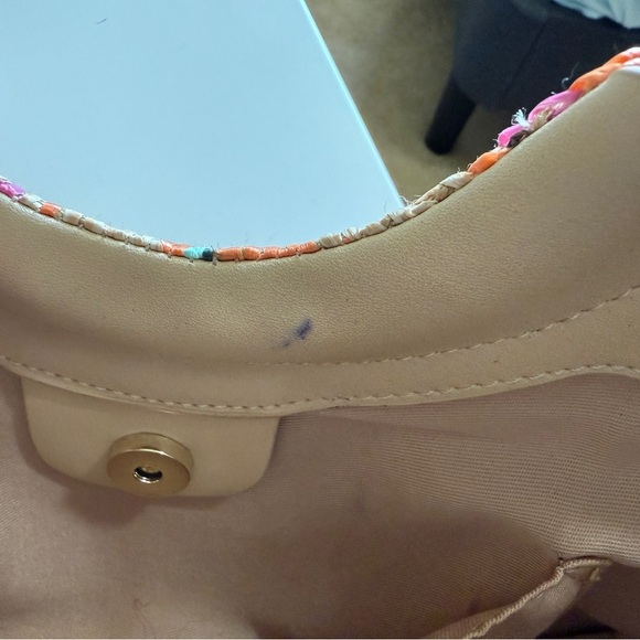 JustFab Wicker Circle Bag with Cane Handle and Boho Colors - Picture 7 of 9